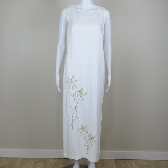 Norton McNaughton Maxi Dress SIZE Small White Linen Lagenlook Coastal - Picture 1 of 11